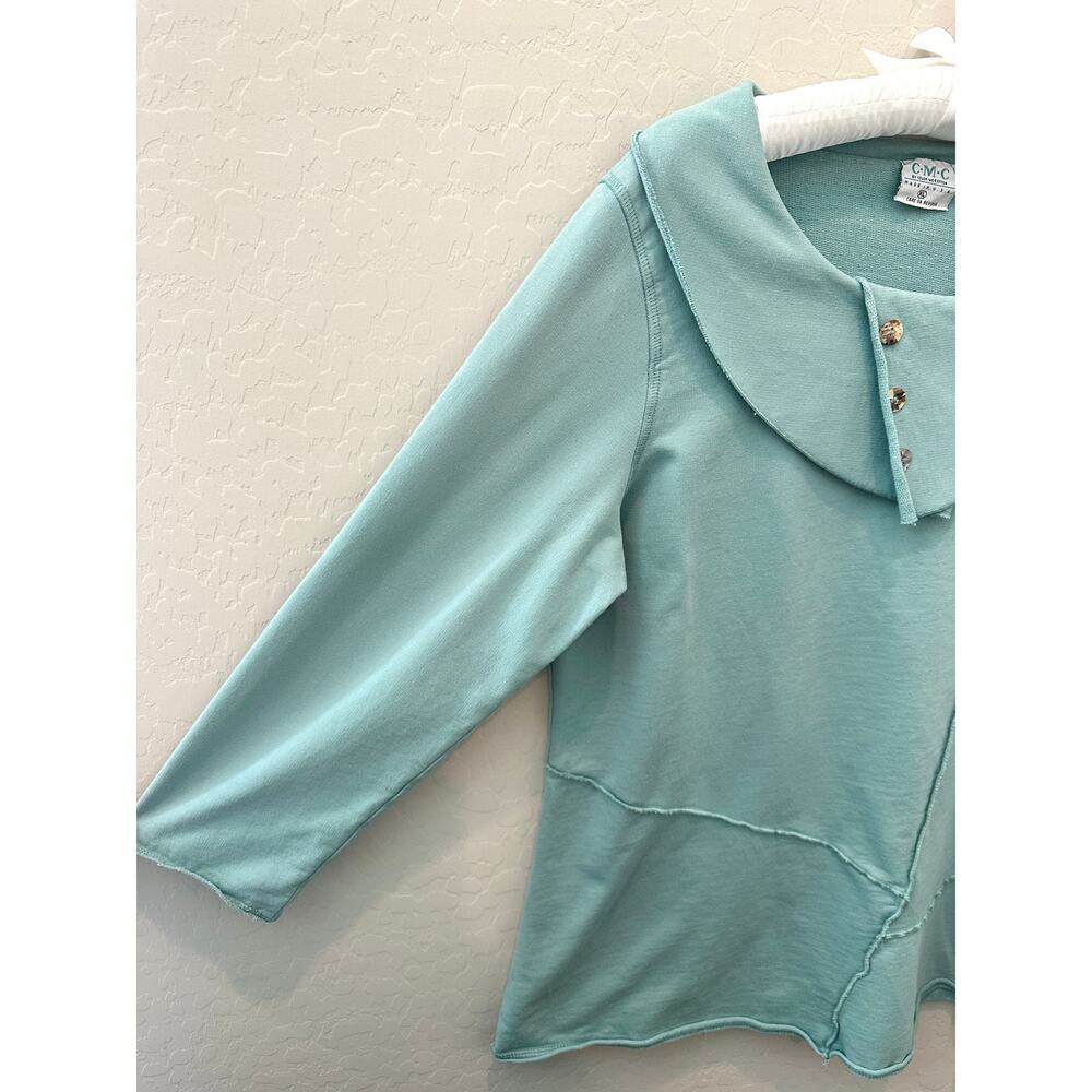 CMC Color Me Cotton Aqua Blue Sweatshirt Tunic Artsy Coastal Grandma XL - Picture 5 of 9